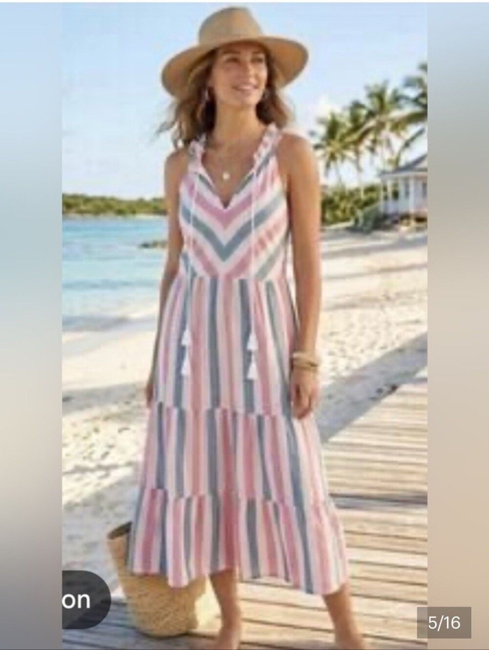 Tommy Bahama Linen Vacation Resort Striped Sleeveless Tie-neck Midi Dress Medium